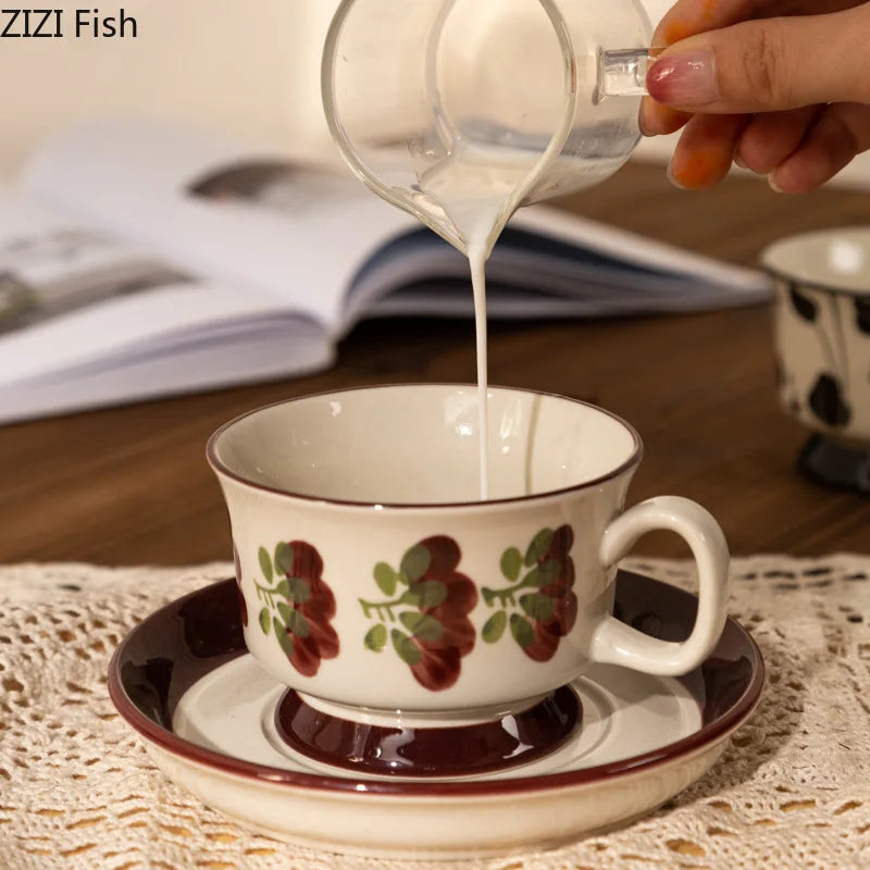Decorbites™ Blumenmuster Keramik-Tasse- und Untertassenservice Vergoldeter Kaffee-Tee-Becher Saftbehälter