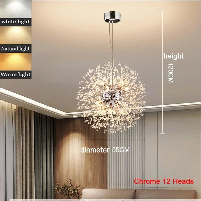 Modern Dandelion Starburst Pendant Light In Chrome