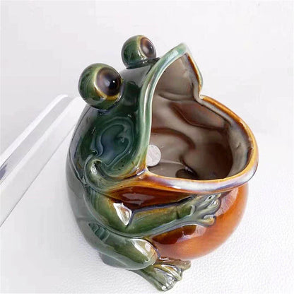 Decorbites™ Frosch-Skulptur-Aufbewahrungsbox: Silbergrünes Schreibtisch-Dekorationsstück & Heimdekoration