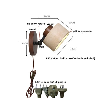 Decorbites™ LED Wandlampe Eisen Drehbar Küche Schlafzimmer Flur Gelber Travertin Holz Spiegel Licht