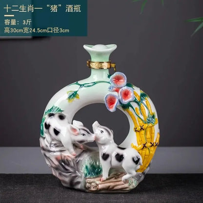 Decorbites™ Jingdezhen-Porzellan-Weinflaschen-Skulptur Geschenk Chinesisches Zodiac 3kg