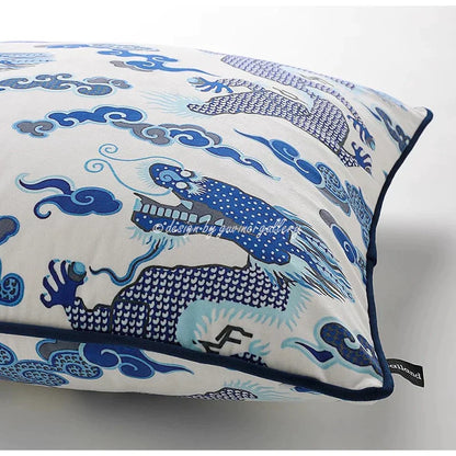 Decorbites™ Indigo-Blauer-Drachen-Samt-Kissenbezug 60x60 cm Eklektischer Stil für Heimdekoration