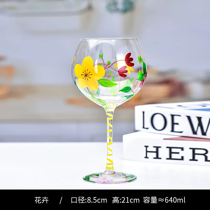 Decorbites™ Kristall-Handbemalter Blumen-Weinkelch - Chinesisches Antikes Rotweinglas