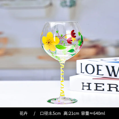 Decorbites™ Kristall-Handbemalter Blumen-Weinkelch - Chinesisches Antikes Rotweinglas