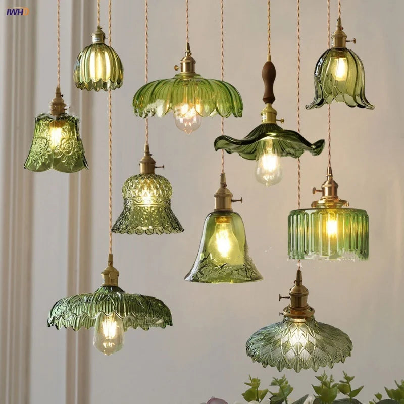 Decorbites™ Grüne Glas-LED-Hängeleuchte | Nordisch Moderne Kupferknopf-Schalter-Hängearmatur