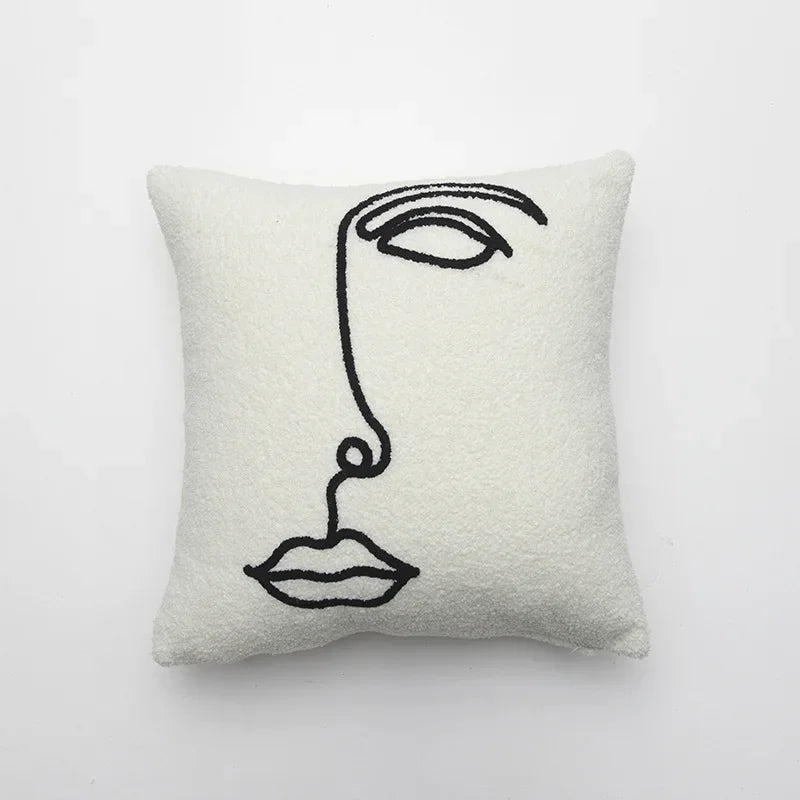 Beige Abstract Wool Pillow
