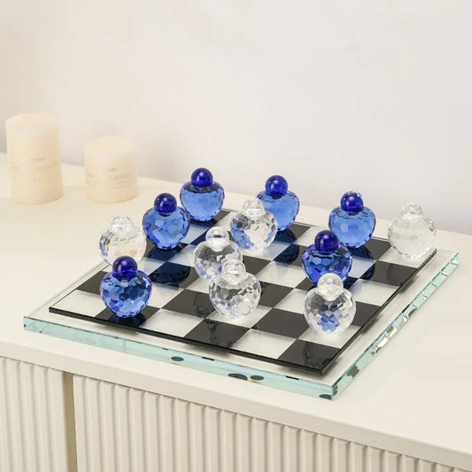 DecorBites™ Geometric Glass Chess Set Table Ornament - Home Decor Figurines