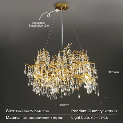 Decorbites™ Goldener Kristall-Kronleuchter – Moderner Luxus-Langlicht für Küche, Esszimmer, Wohnzimmer, Schlafzimmer