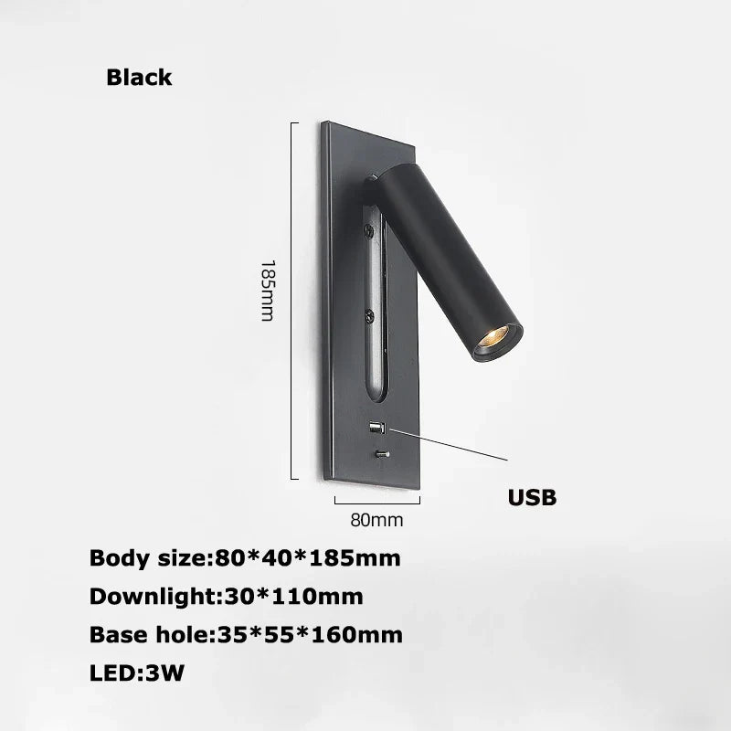 Decorbites™ LED-Wandleuchte mit Schalter, USB-Anschluss, drehbar – Leselampe für das Schlafzimmer