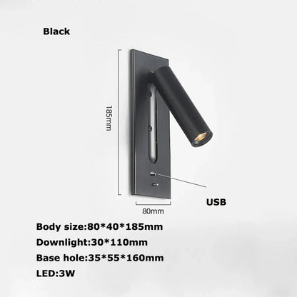 Decorbites™ LED-Wandleuchte mit Schalter, USB-Anschluss, drehbar – Leselampe für das Schlafzimmer