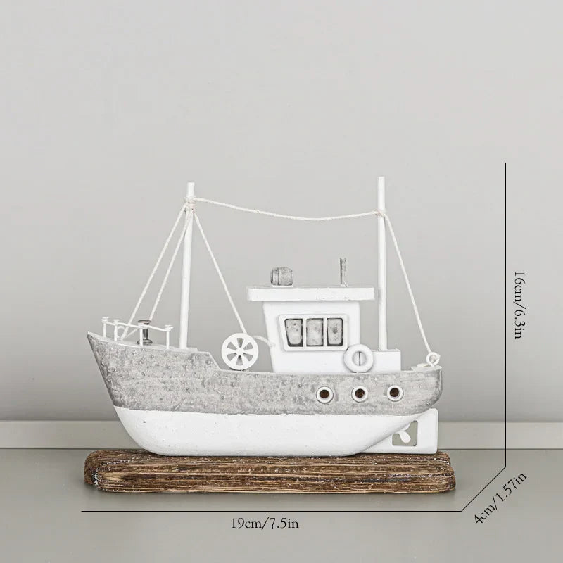 Decorbites™ Küstenholz-Leuchtturm- und Schiffsmodell für mediterrane Heimdekoration