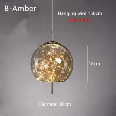 Nordic Star Glass Pendant Light With Long Cord
