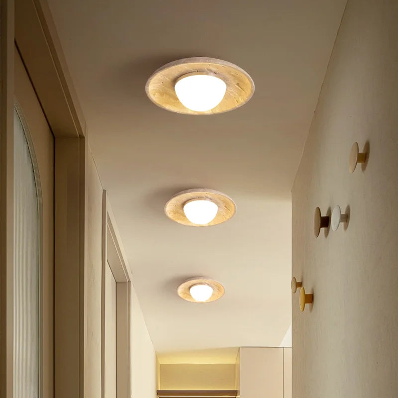 Decorbites™ Acryl-LED-Deckenleuchte Gelb Travertin-Holz-Baldachin Wabi-Sabi-Stil