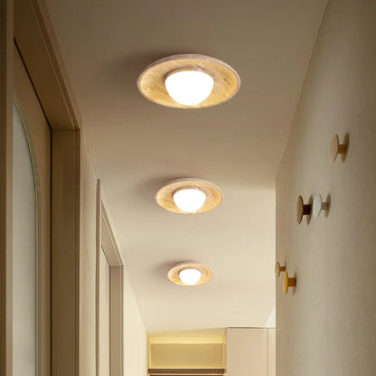Decorbites™ Acryl-LED-Deckenleuchte Gelb Travertin-Holz-Baldachin Wabi-Sabi-Stil