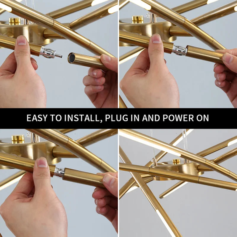 DecorBites™ Gold LED Ceiling Chandelier for Living Room Bedroom Kitchen - Dimmable Pendant Light