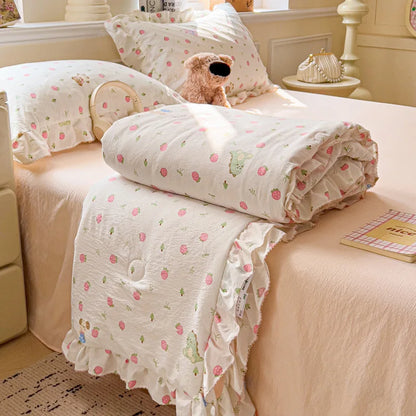 Decorbites™ Koreanische Baumwoll-Patchwork-Decke mit Spitze und Rüsche für den Sommer