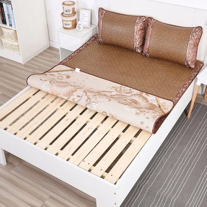 DecorBites™ Jacquard Cool Down Rattan Mat - Natural Rattan & Ice Rayon Bed Cooling Mat