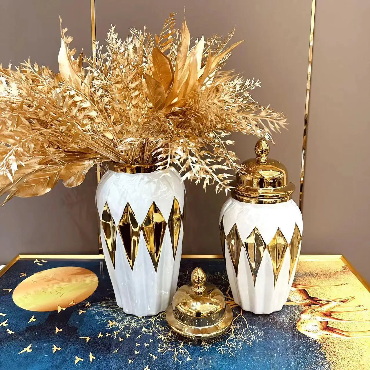 Gold Diamond Ceramic Vase