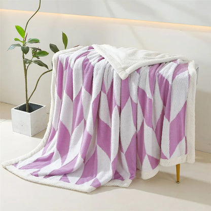 DecorBites™ Geometric Lamb Wool Blanket: Soft Multi-Purpose Sofa Cover for Autumn Winter