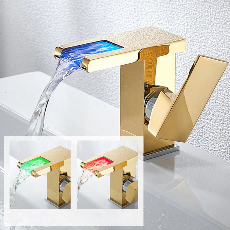 Decorbites™ LED-Wasserfall-Waschtischarmatur Messing Temperaturfarben-Wechsel Mischbatterie