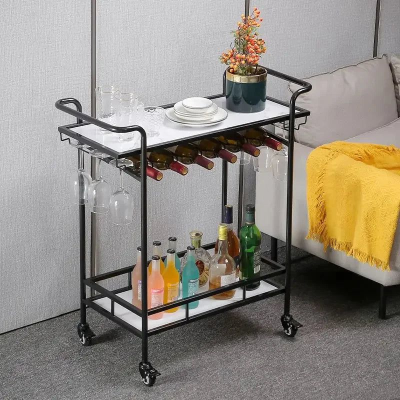 Decorbites™ Getränkewagen Weinregal Barkarren Glasbecherhalter Küche Esszimmer Schwarz Gold
