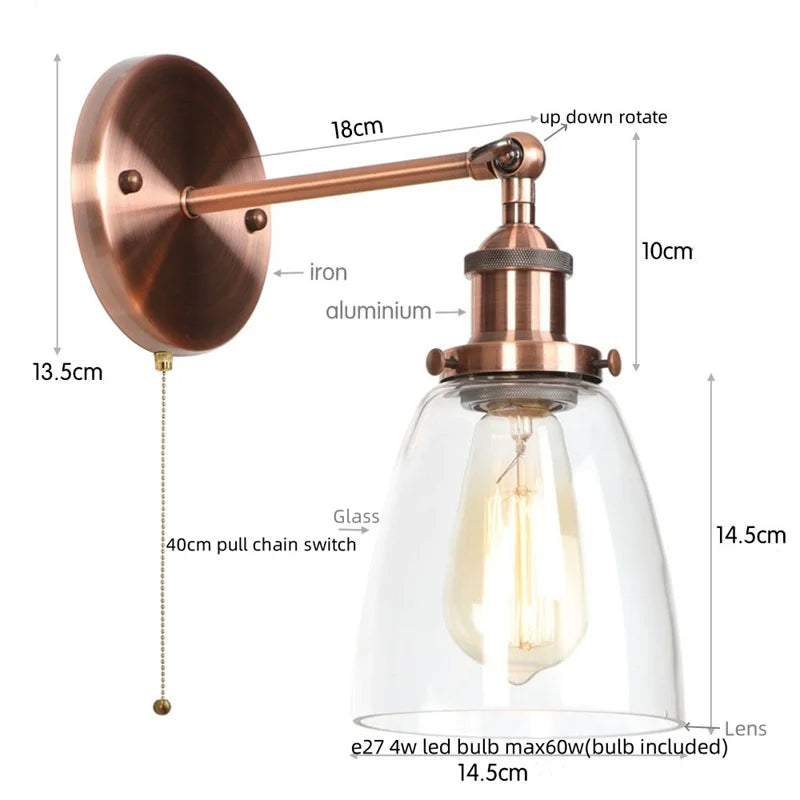 Decorbites™ LED-Wandleuchte mit Zugschalter Industrie-Stil Vintage-Schlafzimmerlampe