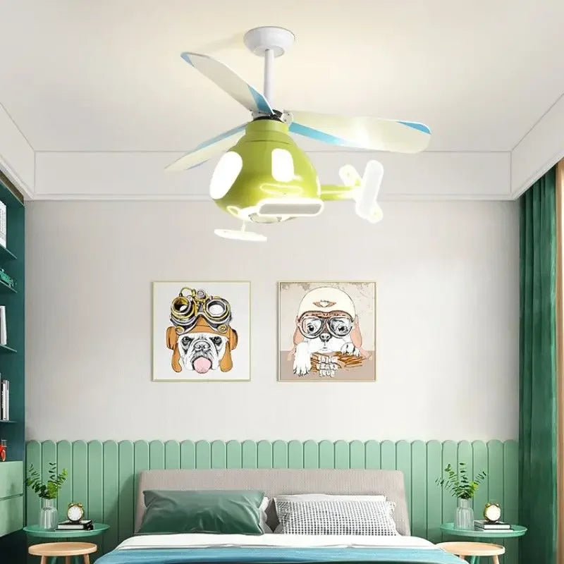 Decorbites™ Kinder-Hubschrauber-Deckenventilator mit LED-Licht-Leuchter – Modernes Flugzeugdesign