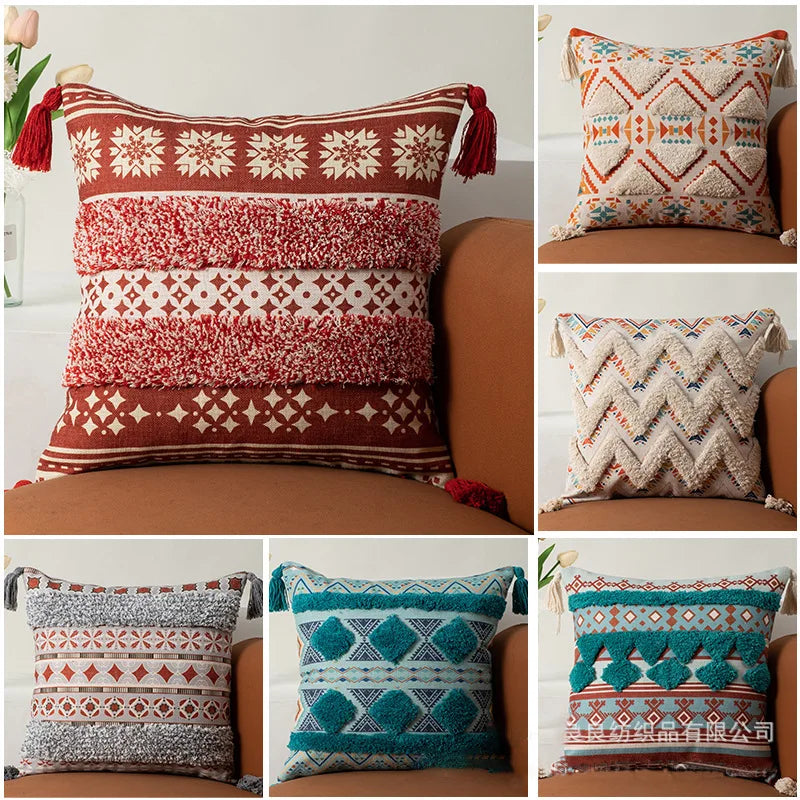 Decorbites™ Boho-Fransen-Kissenbezüge 45x45 - Luxuriöse Dekorative Kissen für Sofa und Bett