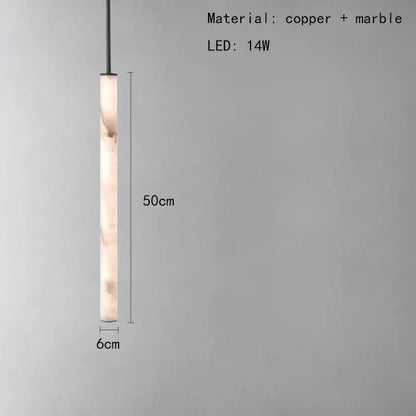Cylindrical Marble Pendant Light in Black Brass