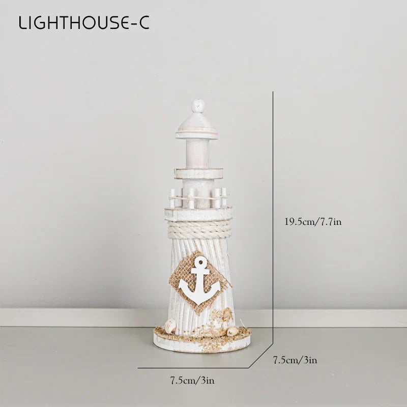 Decorbites™ Küstenholz-Leuchtturm- und Schiffsmodell für mediterrane Heimdekoration