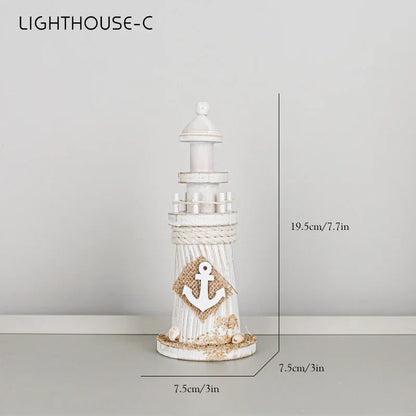 Decorbites™ Küstenholz-Leuchtturm- und Schiffsmodell für mediterrane Heimdekoration