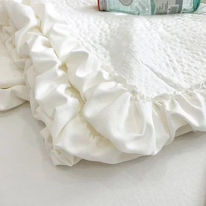 DecorBites™ Fresh Flower Embroidered Summer Quilt Set - Lightweight Ruffled Comforter