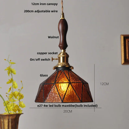Decorbites™ LED verstellbare Pendelleuchte mit Bernstein-Glas und Walnussholz – Hängelampe für die Bar