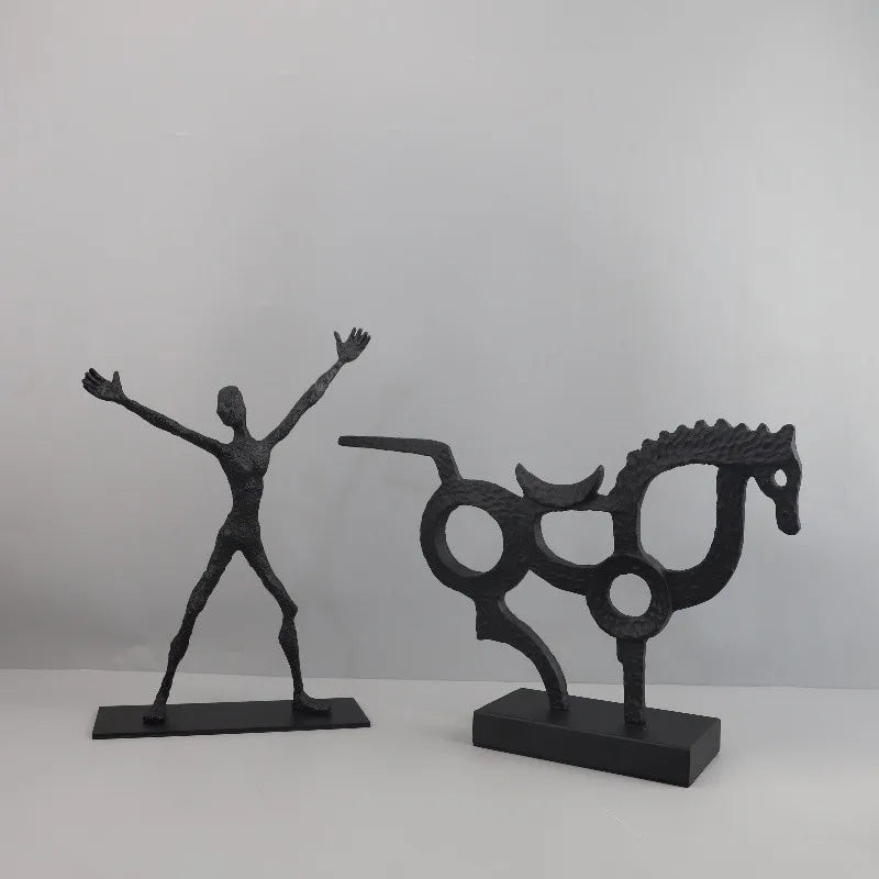 DecorBites™ Geometric Couple Cast Iron Figure Sculpture for Home Decor