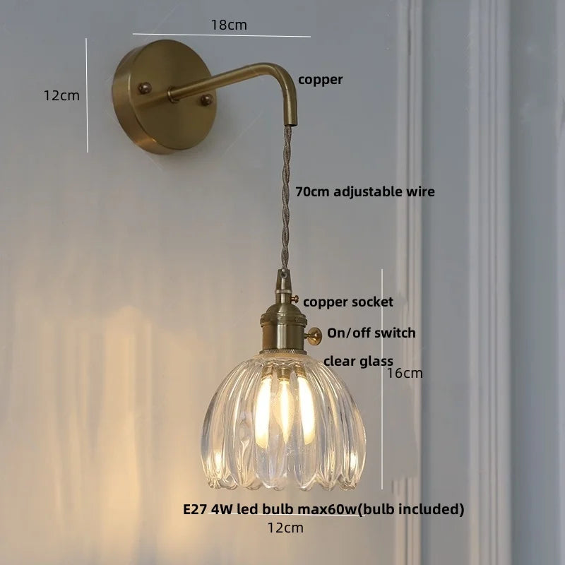 Decorbites™ LED-Wandleuchte Modern Nordisch mit Zugschalter Glas Schlafzimmerlampe