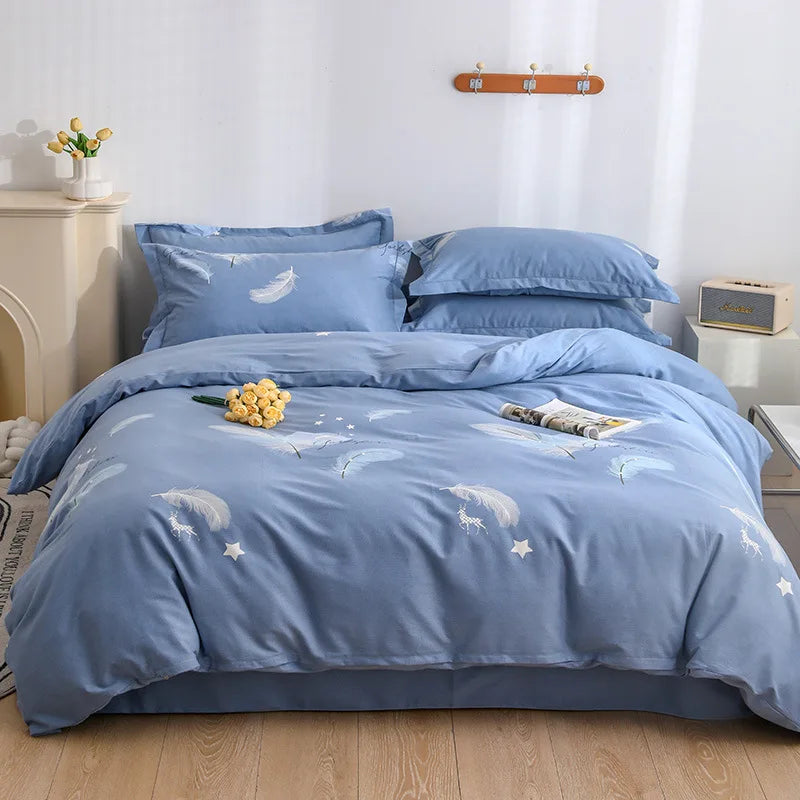 DecorBites™ Brushed Cotton Printed Duvet Cover Set - Single/Double Bed Bedclothes