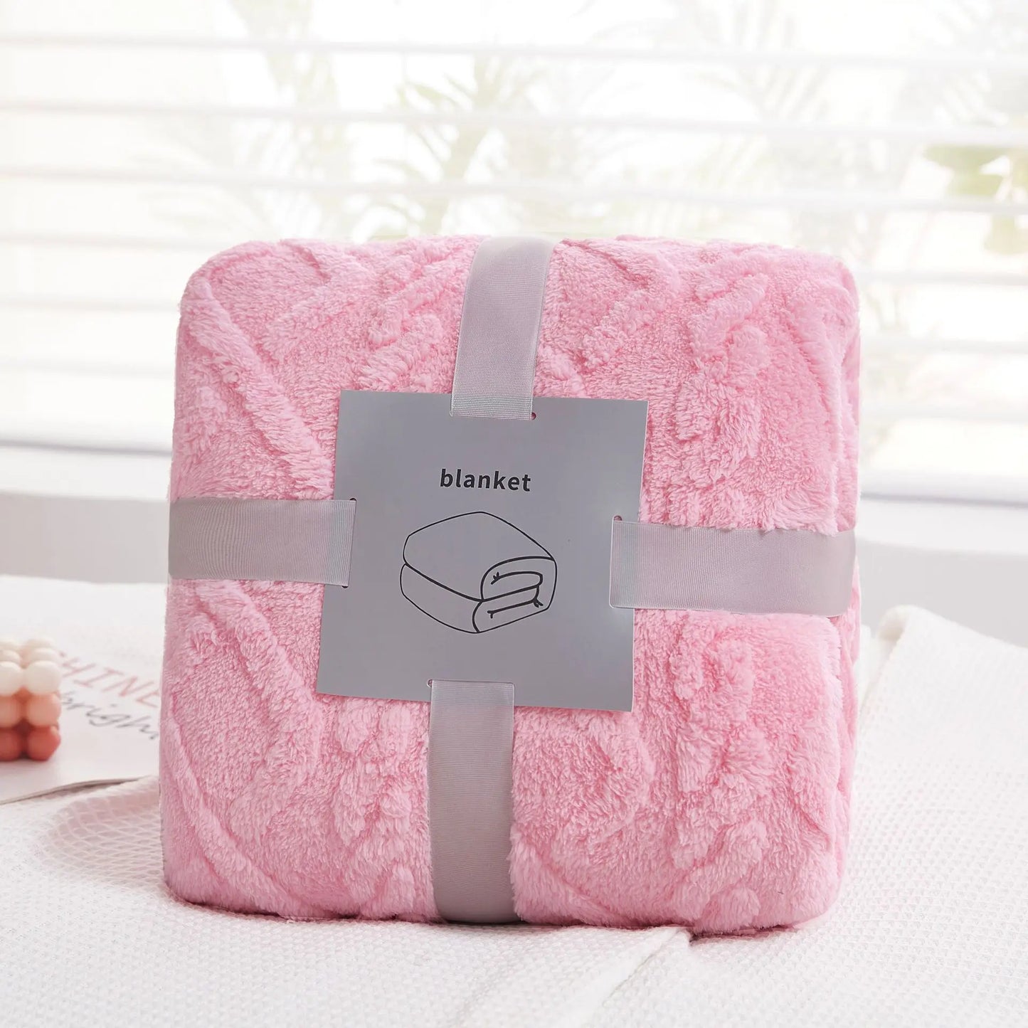 DecorBites™ Cozy Jacquard Plush Blanket: Soft Winter Sofa Throw, Office Travel Nap Shawl
