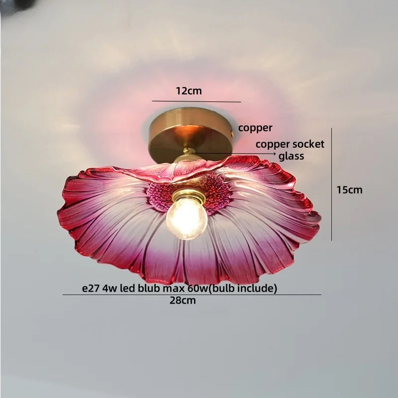 DecorBites™ Green Flower Glass Copper Ceiling Light - Nordic Modern LED, Living Room Bedroom Hallway Fixtures