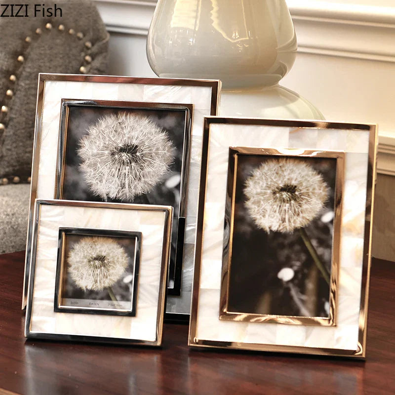 DecorBites™ Golden Shell Photo Frame for Family Portrait Nightstand Decoration