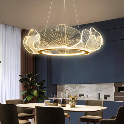 Decorbites™ Ginkgo-Acrylic-LED-Pendantleuchter, Gold-Metall, dimmbar, modernes Minimalismus