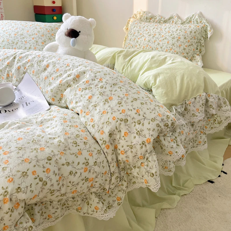 Decorbites™ Korean Lace Ruffles Bettwäsche-Set mit Bettrock, weiches hautfreundliches Material