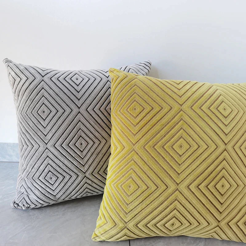Decorbites™ Geometrisches Chenille-Flock-Überzug für Kissen in Grau Gelb Lila Rot, 45x45 cm/30x50 cm