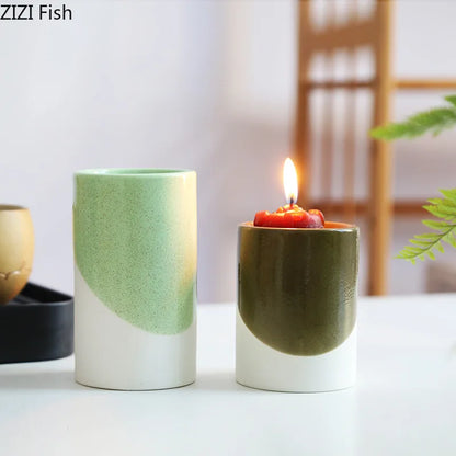 Decorbites™ Grünes Zylinderleuchter-Set für romantische Heimdekoration