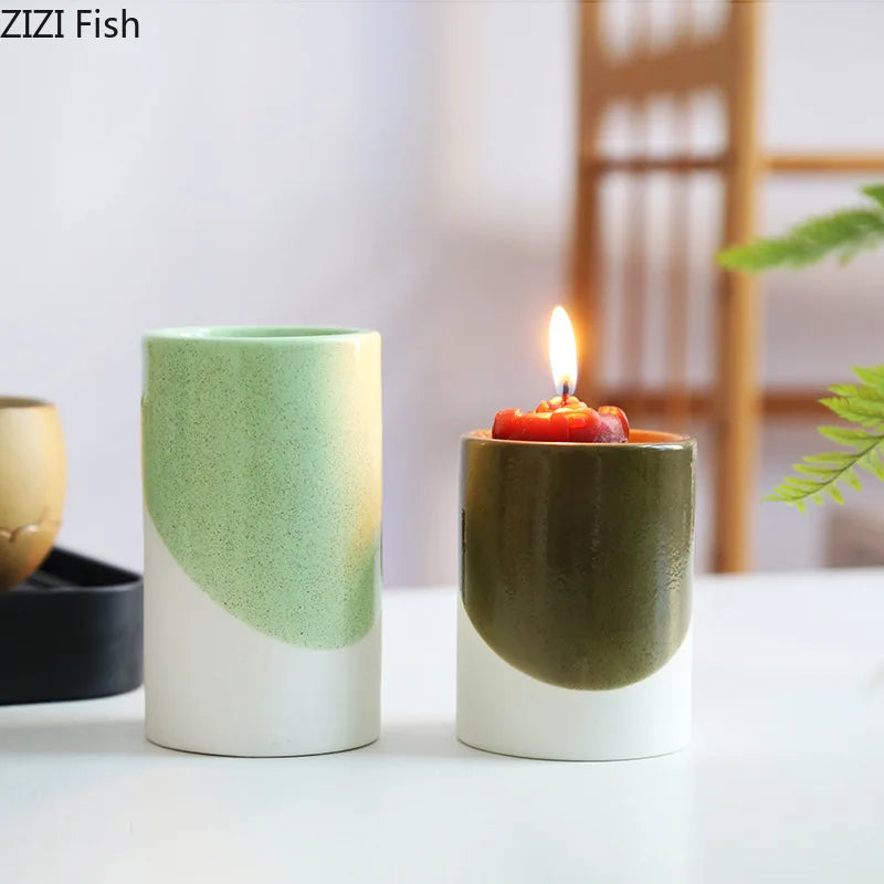 Decorbites™ Grünes Zylinderleuchter-Set für romantische Heimdekoration