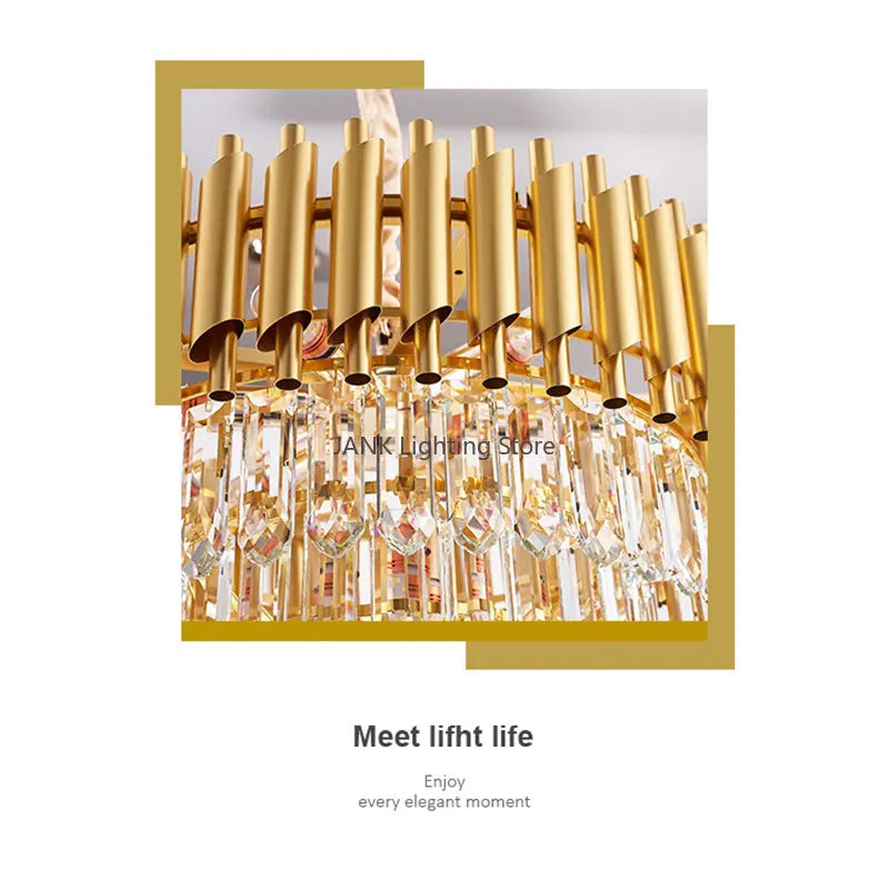 Gold Crystal Suspension Lamp Oval Dia100cm