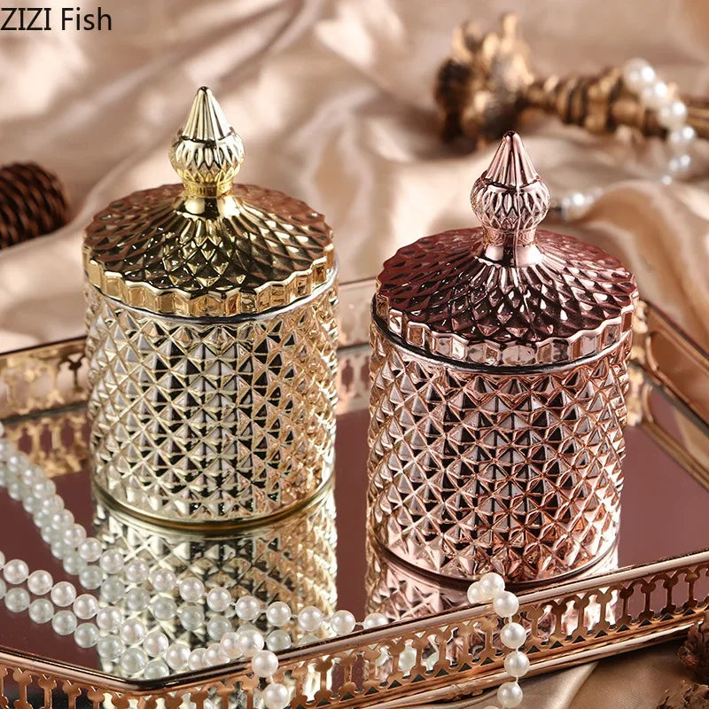 Decorbites™ Vergoldetes Glas-Nachfüllgefäß mit Deckel für Süßigkeiten, Schmuck und Kosmetik