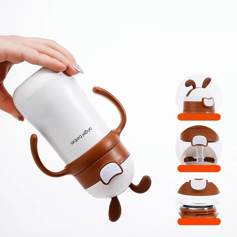 Decorbites™ Kinder Edelstahl-Thermobecher mit Trinkhalm, 320 ml süßer Wasserflasche