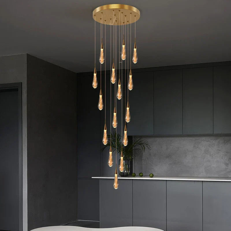 DecorBites™ Gold Crystal Chandelier for Modern Living, Dining & Stair Lighting