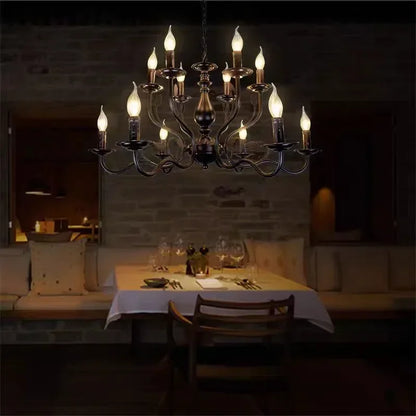 Decorbites™ Französische Kerzenleuchter-Kronleuchter aus Schwarz-Eisen Industrie-Stil Vintage-Landhaus-Beleuchtung
