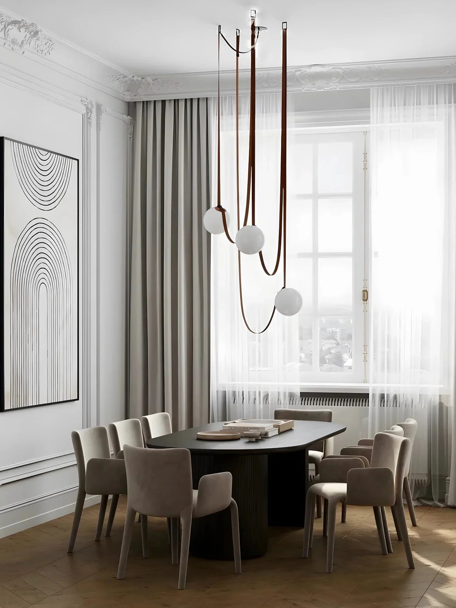 Leather Glass Pendant Light 17-Light Adjustable